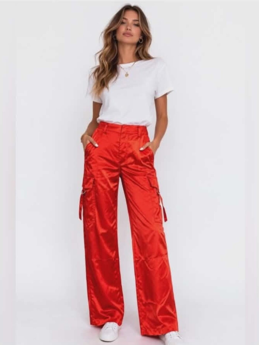 House of Harlow 1960 Orange Satin Cargo Trousers